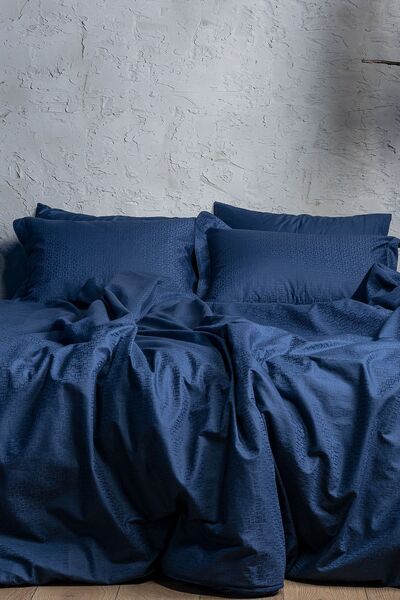 Halsa Borås Jakar Pamuk Saten Çift Kişilik Lacivert Nevresim Takımı