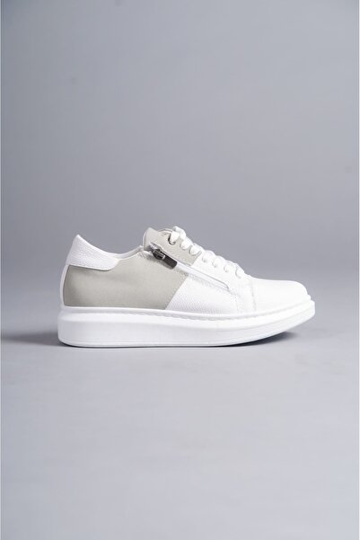 BZ Moda B155 BT - Ανδρικά αθλητικά παπούτσια, κορδόνια και φερμουάρ, ορθοπεδική σόλα, λεπτομέρεια από σουέτ, παπούτσια casual, λευκό/γκρι