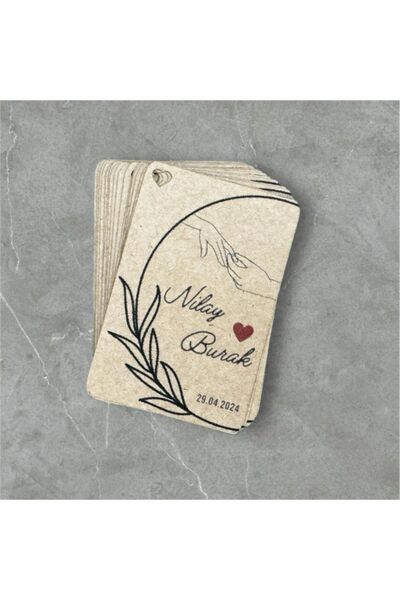 YAPIŞKAN STORE Kişiye Özel Baskılı Söz Nişan Kına Düğün Kraft Hediye Kartı Et...