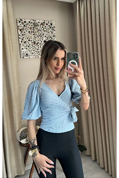 İBABUTİK Μπλούζα με μανίκια μπαλόνι με λεπτομέρεια πλεξούδας στο πλάι