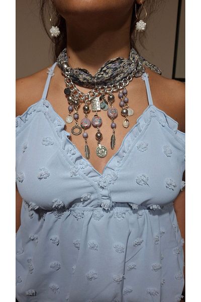 azra takı tasarım Bohemian Scarf Necklace - Authentic Handmade, Tied and Chain Can Be Installed, 1 Piece for Women