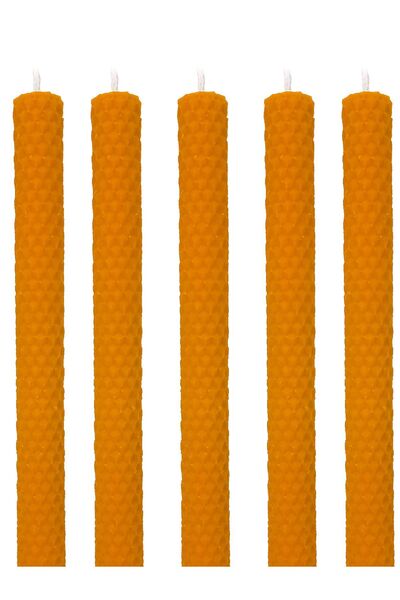 Petekoğlu Balmumu Mum 5 Adet Şamdan Mumu 21x2cm Doğal Petek Balmumu Dekoratif Mum Balmumu