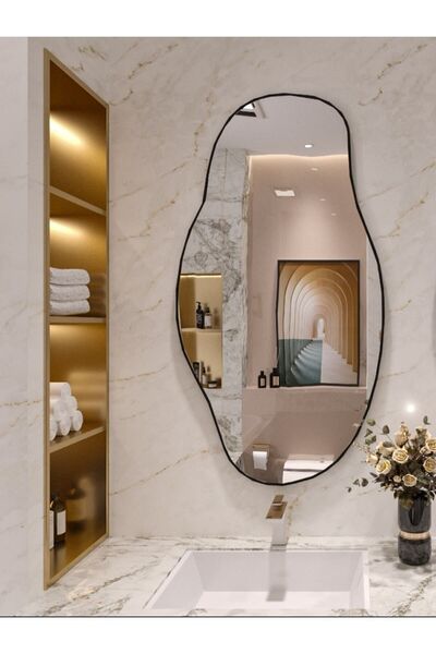 CG HOME Asimetrik75x40 Konsol, Dresuar, Tuvalet Aynası ''siyah''. 1.kalite Şişecam Ayna