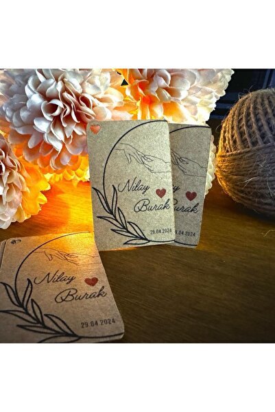 YAPIŞKAN STORE Kişiye Özel Baskılı Söz Nişan Kına Düğün Kraft Hediye Kartı Etiket - 108 Adet - 4x6cm