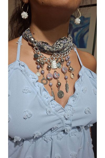 azra takı tasarım Bohemian Scarf Necklace - Authentic Handmade, Tied and Chain Can Be Installed, 1 Piece for Women
