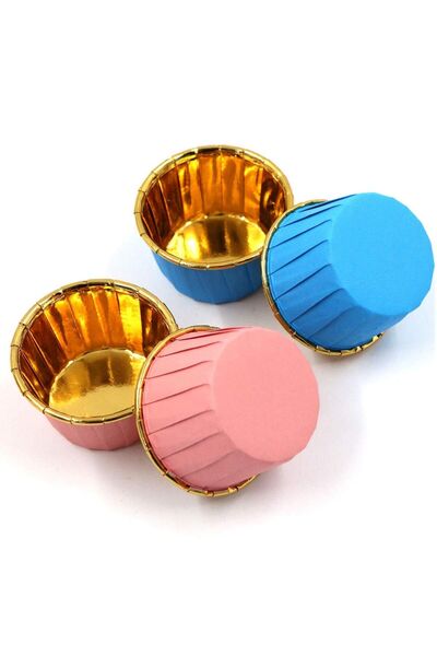 SURPRISE PARTY STORE Cinsiyet Belirleme Partisi Pembe-Mavi Gold 20'li Fırına Girebilen Muffin Cupcake Kek Kapsülü 6,5x4cm