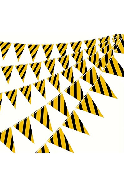 Partifabrik İnşaat İş Makinası Temalı Sarı Siyah Doğumgünü Üçgen Parti Bayrak