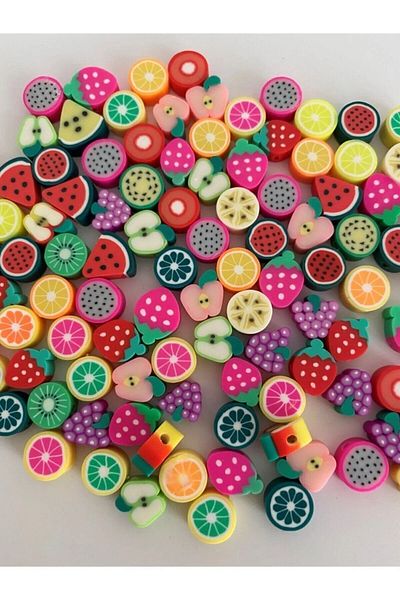 Hobimos 20 Pieces 10mm Fruit Beads - Fimo Mixed Fruit Figure, Jewelry Making Material