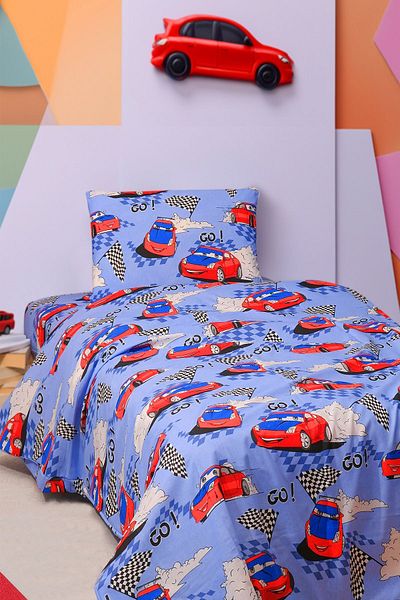 Comfort Home Комплект памучни пликчета за завивка с шарка на кола за един човек