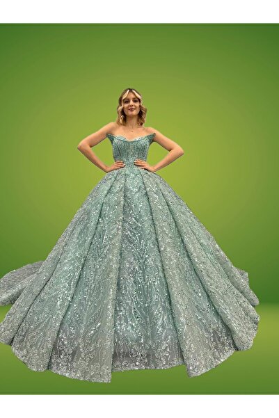 Ömür Gelinlik Su Yeşili Nişanlık