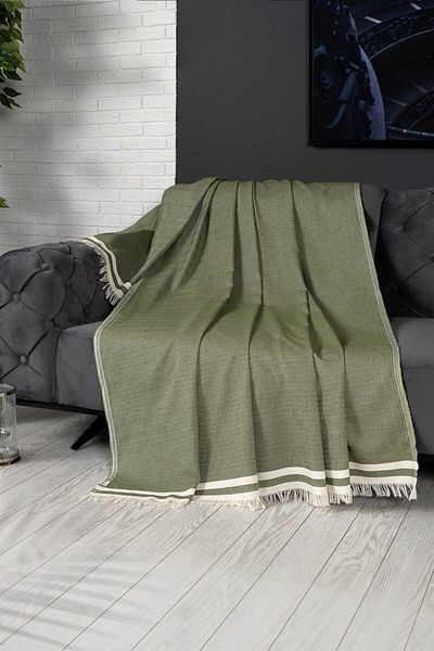 Denizli Concept Πράσινο κάλυμμα καναπέ 170x300 cm - Κάλυμμα καναπέ με φούντες Alinda - Μοτίβο γραμμής