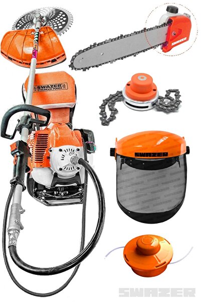 Swazer Benzinli Motorlu Sırt Tırpan + Budama Aparatı Benzinli Çim Biçme Makin...