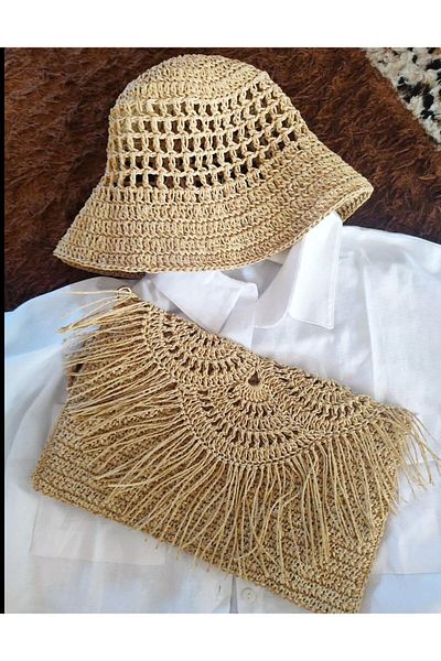 ÖZLEM HANDMADE Straw Bouquet Hat - HAND KNITTED