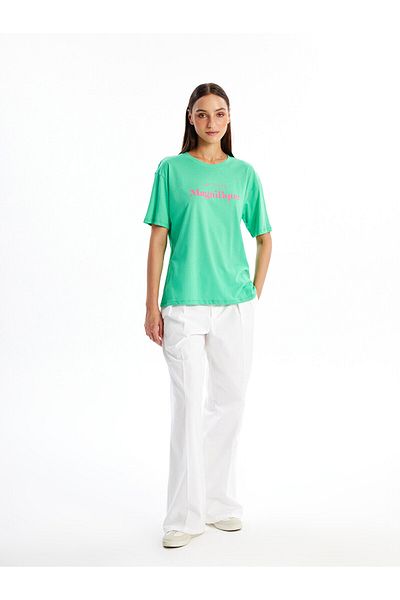 LC Waikiki LCW Oversize Women's T-Shirt - Crew Neck, Printed, Short Sleeve
