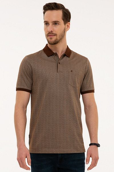 Pierre Cardin Кафява тениска с поло яка и стандартна кройка