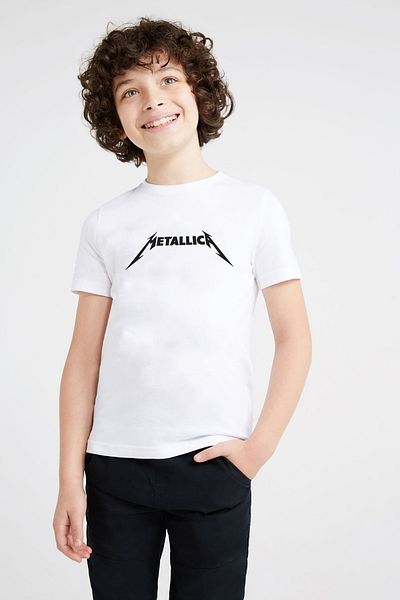 QIVI Tricou cu imprimeu alb Metallica pentru copii unisex