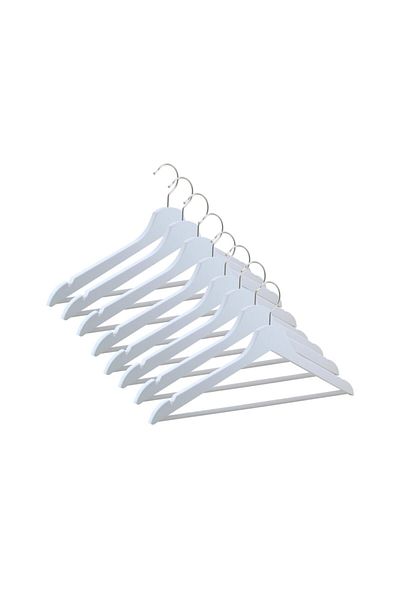 NYN Wooden Hanger Clothes Trousers Hanger with Bar White Color 6 Pieces