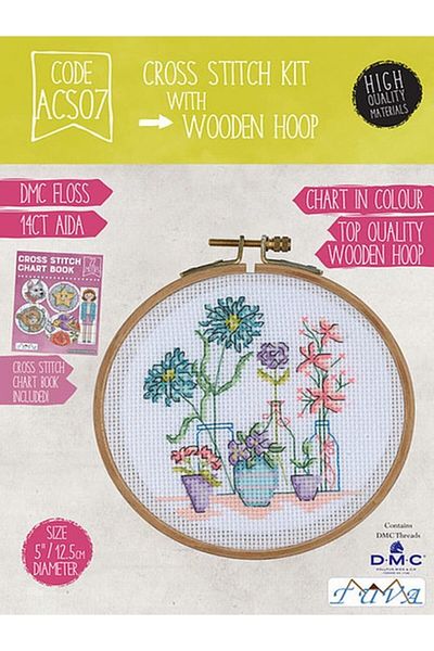 Tuva Yayıncılık Canvas Cross Stitch Etamine Kit Acs07 Flowers And Vases