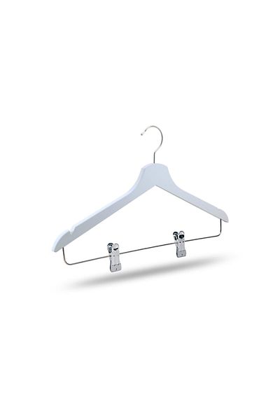 NYN Wooden Hanger Latched Shirt Skirt Hanger White Color 6 Pieces