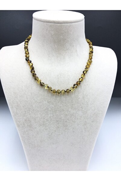 İpek Kehribar Litvanya Sertifikalı Doğal Fosilli Yeşil Renk Kadın Erkek Baltık Kehribar Kolye