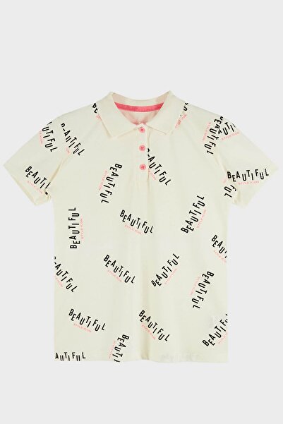 Lela Baskılı % 100 Pamuk Düğmeli Polo T Shirt Kız Çocuk T SHİRT 208857
