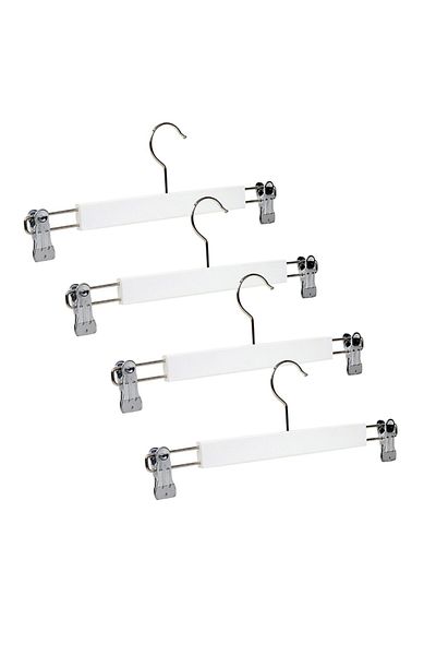 NYN Wooden Hanger Latched Trouser Skirt Hanger White Color 8 Pieces