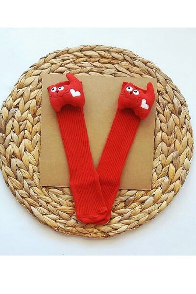 Asa Bebek Çocuk Baby Girl Knee Socks with Toy Figures Baby Knee Socks - cat