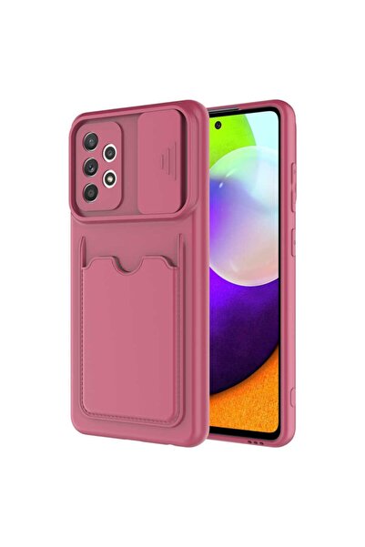 UnDePlus Galaxy A52 Uyumlu Kılıf Kartlıklı Lens Kapatmalı Kapak Koyu Mor