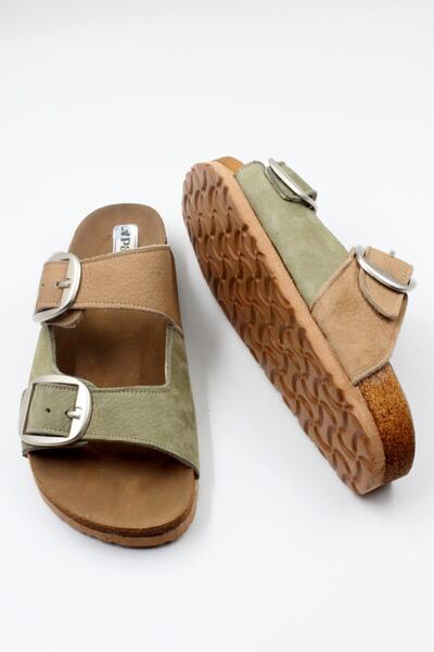 PASSAGE SHOES 6104 Mink Khaki Genuine Leather Suede Women's Slippers