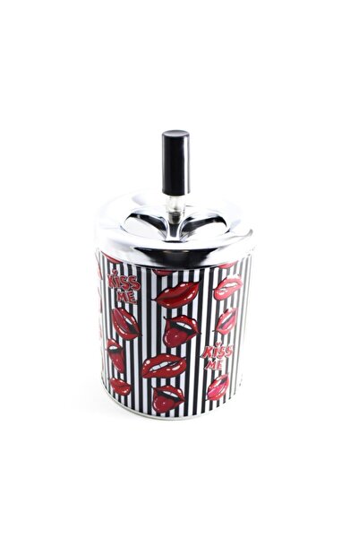 Cool Τασάκι τσιγάρων από μέταλλο με μοτίβο χειλιών μαύρο 10cm