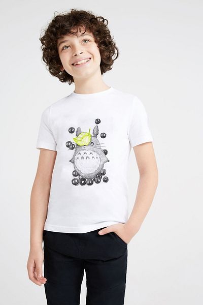 QIVI Tricou cu imprimeu Totoro alb pentru copii