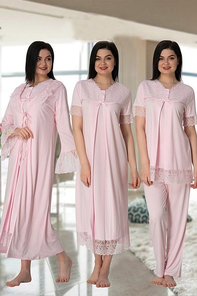 lohusahamile Effortt 5046 Maternity Maternity Set of 4 with Guipure Dressing Gown
