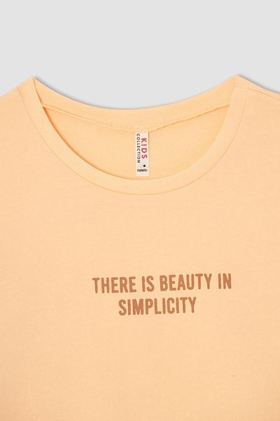 DeFacto Girl's Text Printed Crop Short Sleeve T-Shirt
