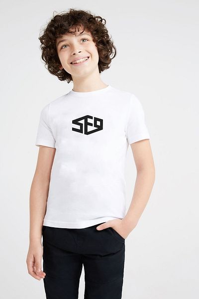 QIVI Tricou alb unisex pentru copii cu sigla Fighters Ff imprimată