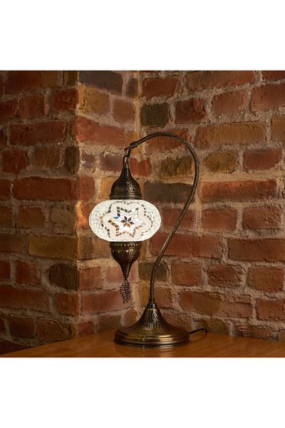 Demmex Handmade Hammer Forged Body Mosaic Authentic Colored Glass Table Night Lamp Lampshade, 48cm Length