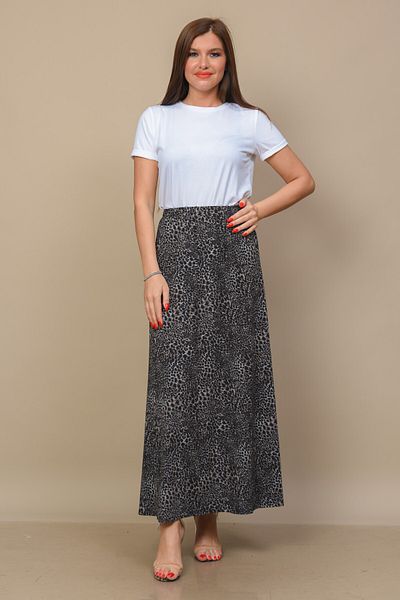 TUSSE Women's Leopard Patterned Elastic Waist Piece Woven Large Size Mother Skirt