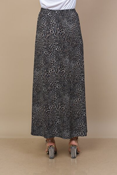 TUSSE Women's Leopard Patterned Elastic Waist Piece Woven Large Size Mother Skirt