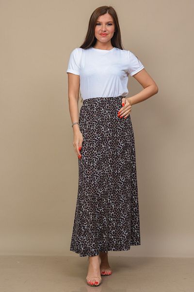 TUSSE Women's Leopard Patterned Elastic Waist Piece Woven Large Size Mother Skirt