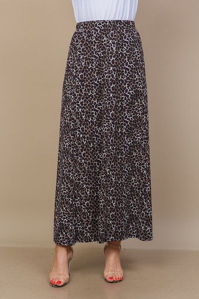 TUSSE Women's Leopard Patterned Elastic Waist Piece Woven Large Size Mother Skirt