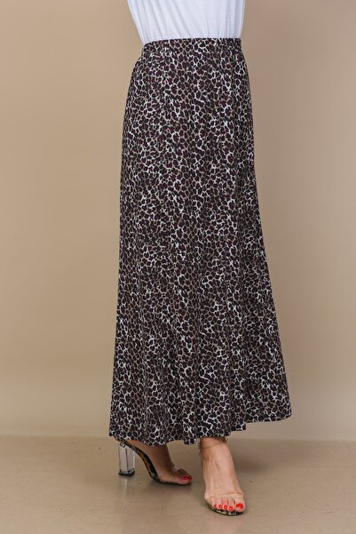 TUSSE Women's Leopard Patterned Elastic Waist Piece Woven Large Size Mother Skirt