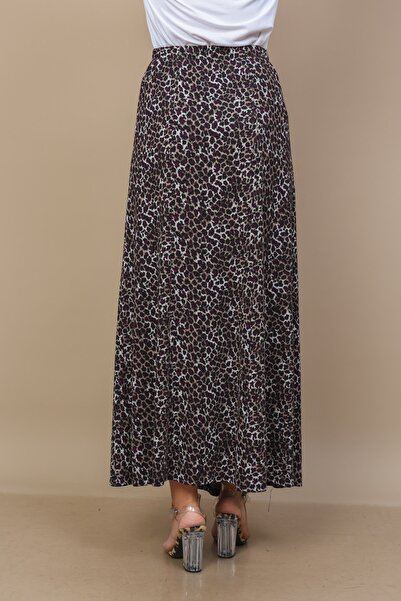 TUSSE Women's Leopard Patterned Elastic Waist Piece Woven Large Size Mother Skirt