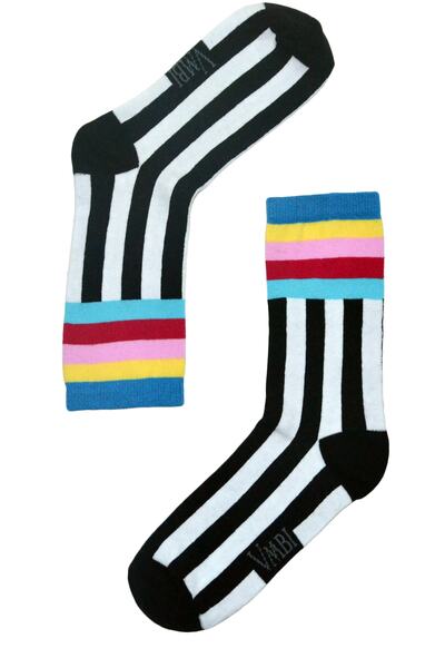 VMBI Unisex Multicolored Vertical and Horizontal Striped Socks