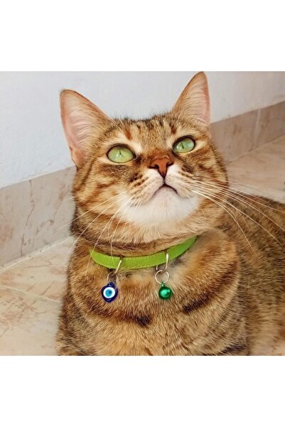 stylie Nazar Boncuklu Ve Zilli El Yapımı Kedi Tasması, Boğulma Önleyici Güvenli Klips, Yeşil