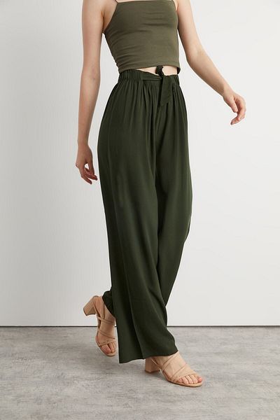 Bukamiss Women's Khaki Viscose Woven Trousers
