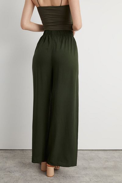 Bukamiss Women's Khaki Viscose Woven Trousers