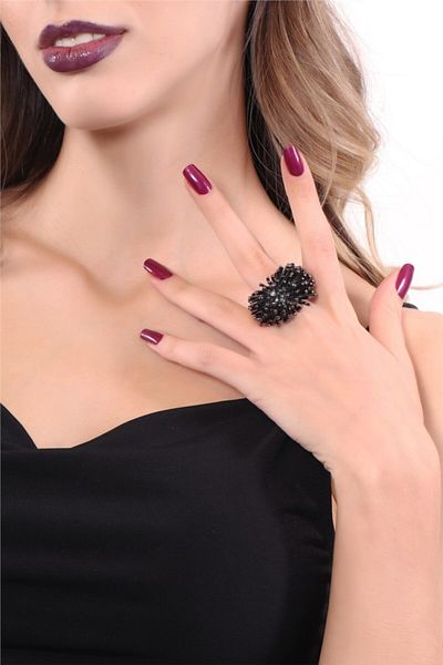 LABALABA Women's Anthracite Lacquer Coated Adjustable Hedgehog Ring