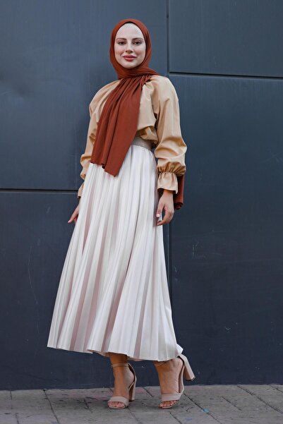 meqlife Piliseli Tek Renk Etek - Bej