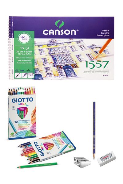 GLANCE Canson 1557 Picture Book 35x50cm 180 Gram 15 Sheets Giotto Mega Tri Dry Paint Set of 12