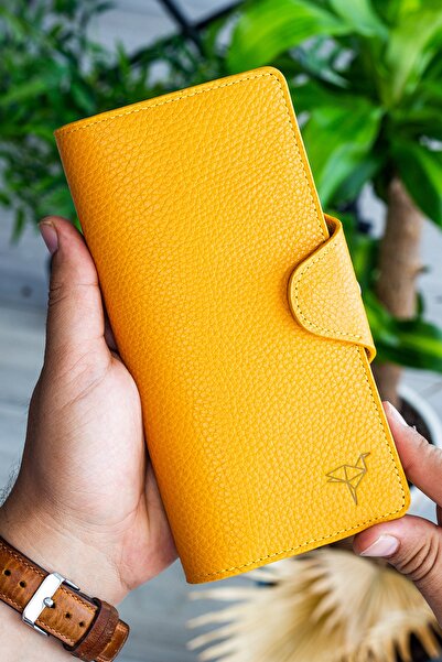 Garbalia Unisex Mustard Yellow Martha Genuine Leather Portfolio Wallet