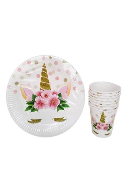 Genel Markalar Düvenci Ticaret Çiçekli Unicorn Tabak-bardak Set